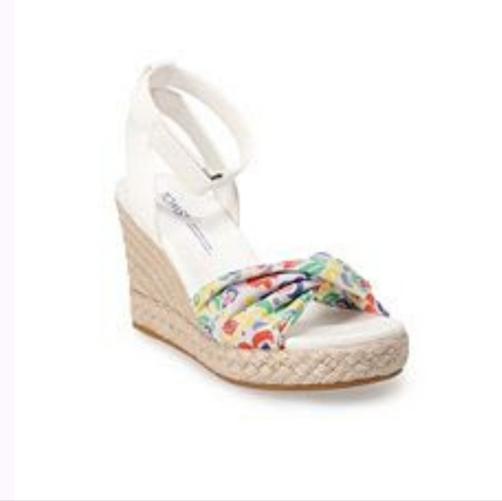 NEW Toms Marisela Wedges‎ Twist White Floral Woven Women Size 9 Canvas